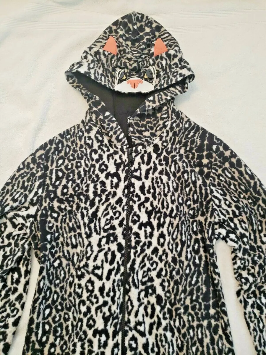 Nick Nora One Piece Fleece Hooded Cat One Piece Pajamas Leopard Print Small