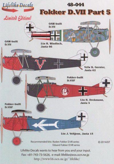 Lifelike 1/48 decal Fokker D.VII Pt 5 for Roden & Eduard kits - 48-044 Lifelike 1/48 decal Fokker D.VII Pt 5 for Roden & Eduard kits - 48-044