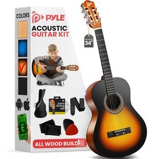 Pyle Beginner Acoustic Guitar Kit 1/2 Junior Size All Wood Instrument for Kids
