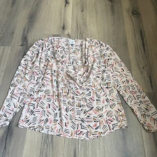 NEW Cabi 4162 Marni Blouse Abstract Design Front Crossover  Medium Long Sleeve