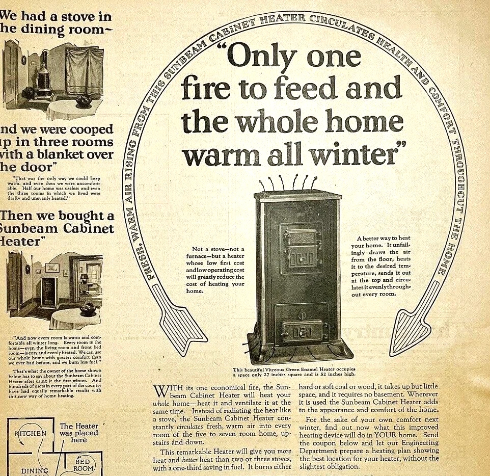 Antique 1924 Sunbeam Heaters XL Advertisement Industrial Ephemera 14 x  11.25 | eBay
