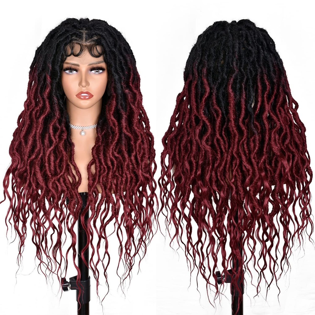 Ombre Red Full Lace Wigs for Black Women Curly Goddess Faux 