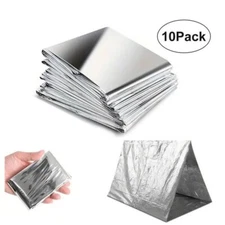 🎯 10 Pack Of Emergency Thermal Blanket Mylar Trauma First Aid  Survival Silver