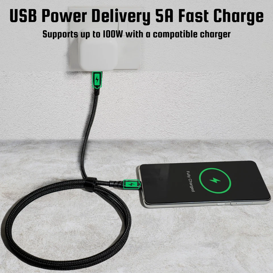 USB Type C Cable Fast Charging Braided 4K Video For Iphone 15 Galaxy S23 Pixel 8 - Image 2 of 4