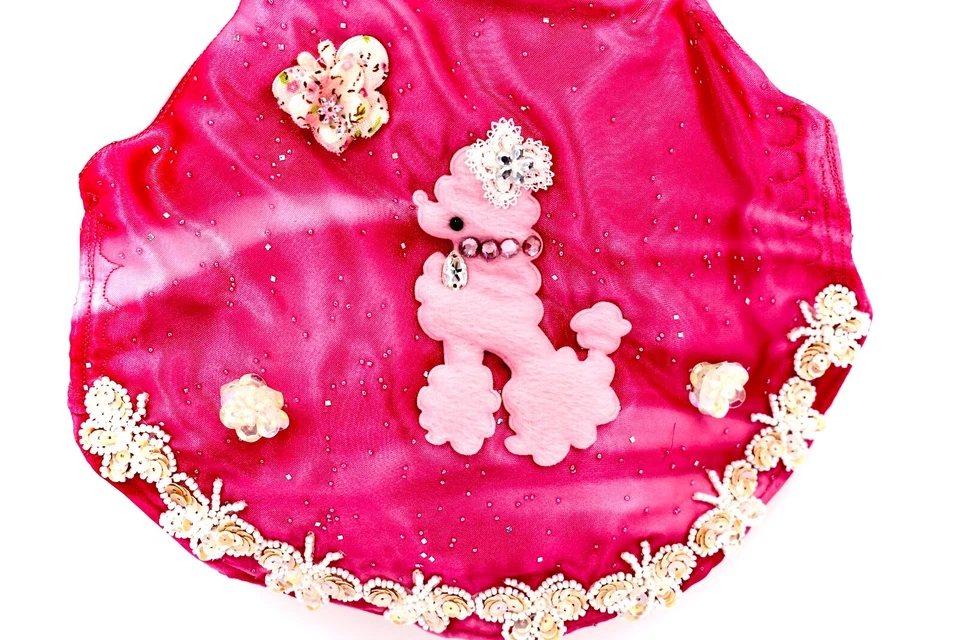 Handmade Couture Dog Pink Poodle Dress,Tie-Dye,Bead Butterfly,Crystals,Lined,Sm - Image 3 of 4