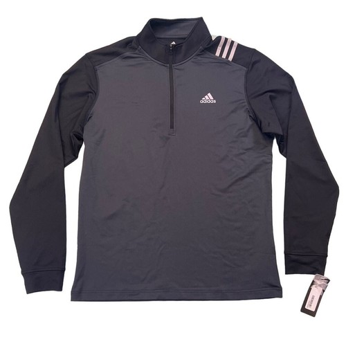 Herren Adidas 3 Streifen 1/4 Reißverschluss schwarz Golf Fleece Sweatshirt Größe Medium