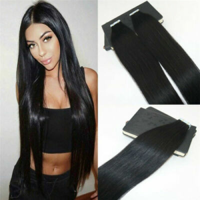12AA BRAZILIAN TAPE IN HAIR Extensions JET BLACK COLOUR 1# 40 Stück 100g GERADE