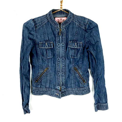 Juicy Couture Women's Denim Jean Jacket Size P Blue Dark Wash Full Zip