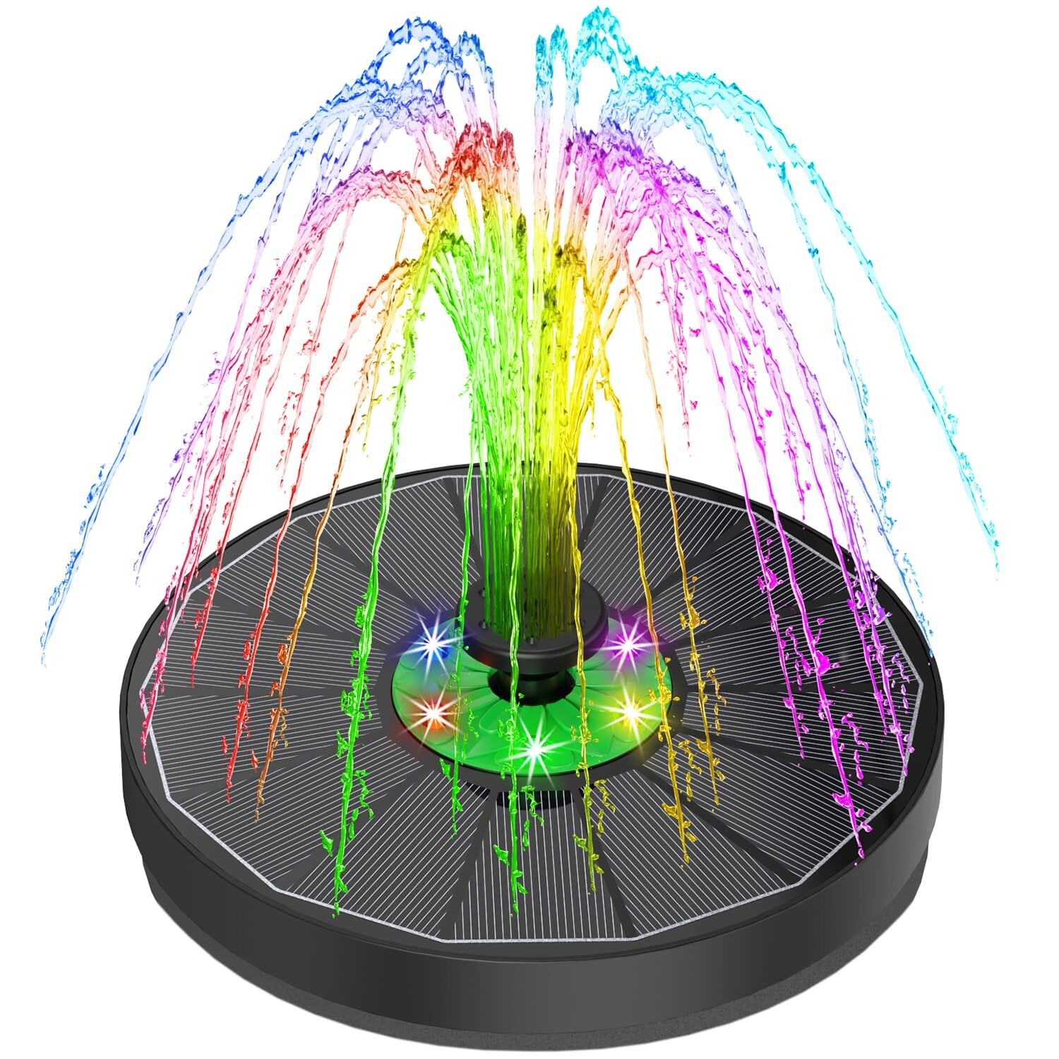 Solar Flower Fountain with LED Lights 3.5W Glass Bird Bath Fast Shipping