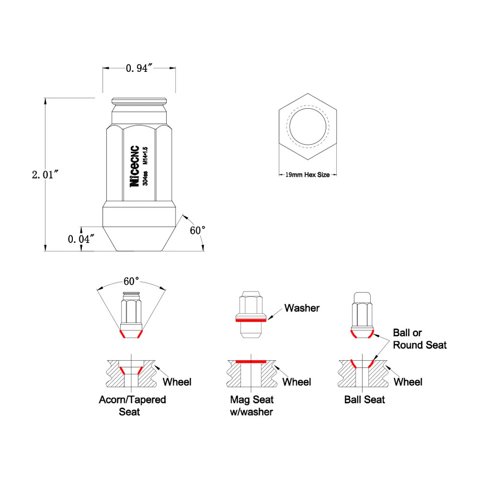 20PCS 12mmx1.25 12x1.25 M12x1.25 Wheel Lug Nut For Infiniti EX35 FX35 I30 M35 - Image 3 of 4
