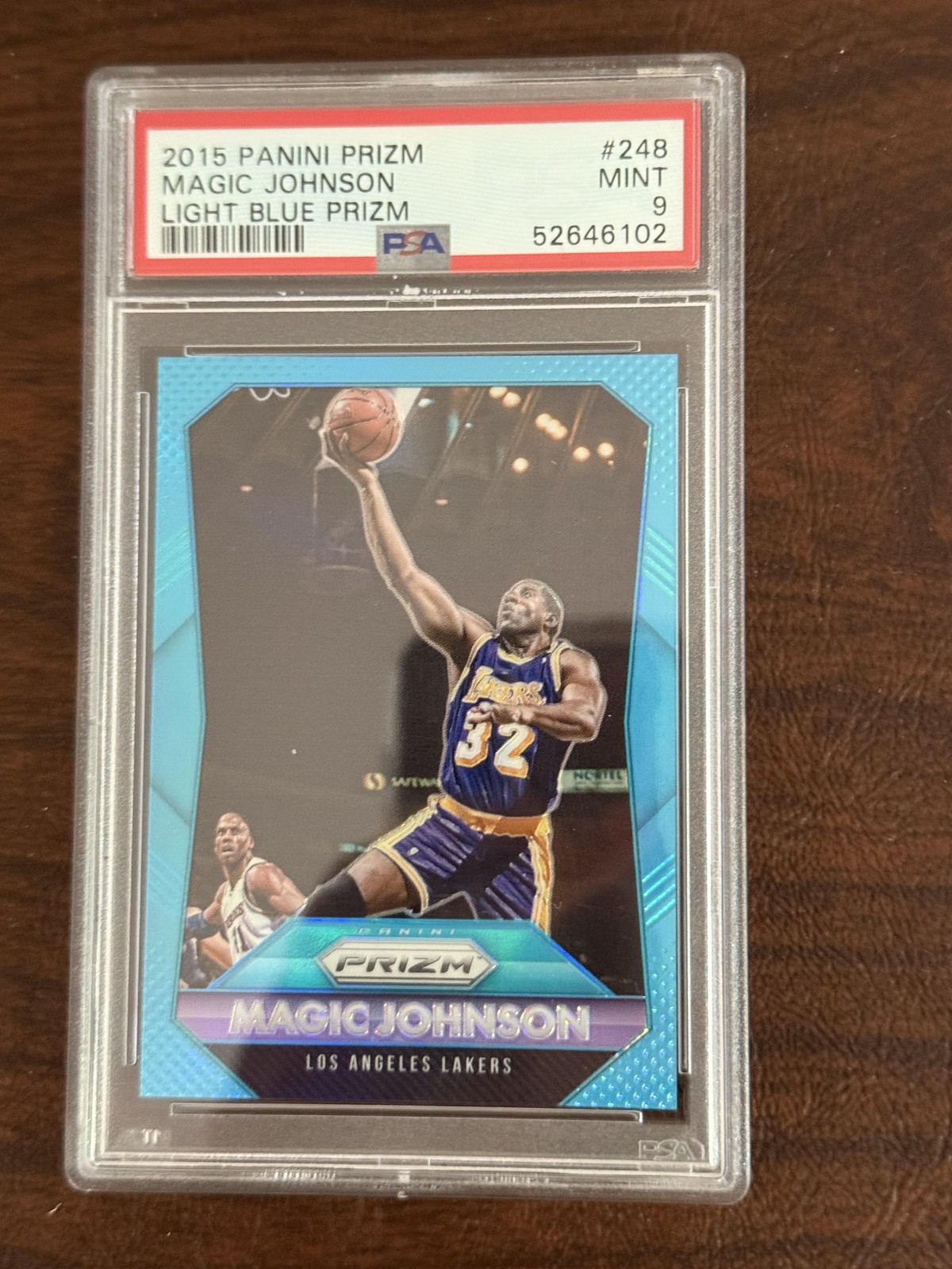 2015-16 Panini Prizm Basketball Magic Johnson #248 Light Blue /199 PSA 10