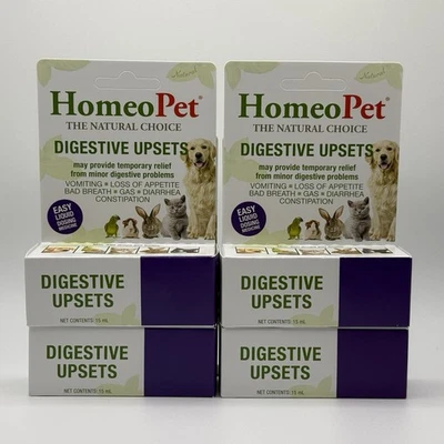 4 Pack HomeoPet Digestive Upsets 15 ml For Dogs, Cats & Small Pets - New In Box