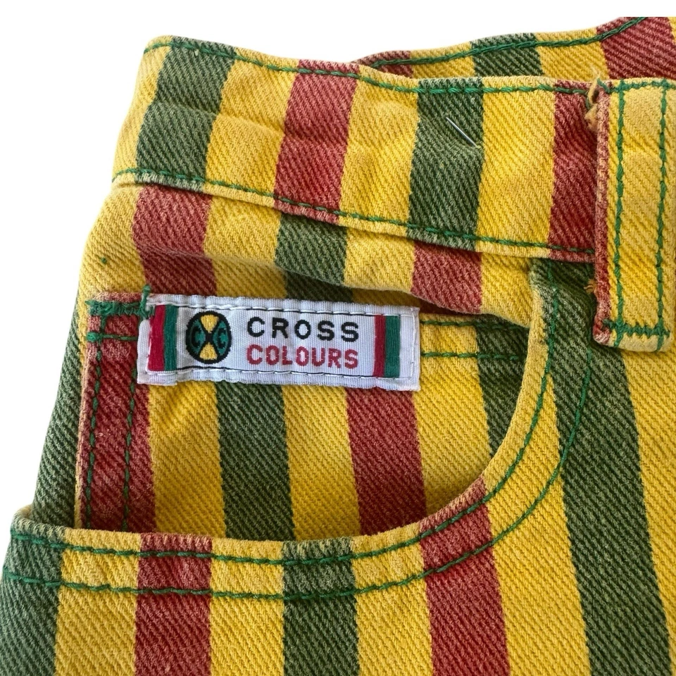 Rare Vintage Cross Colours Denim Jeans Stripe HipHop Single Stitch P Size 14 - Image 3 of 4