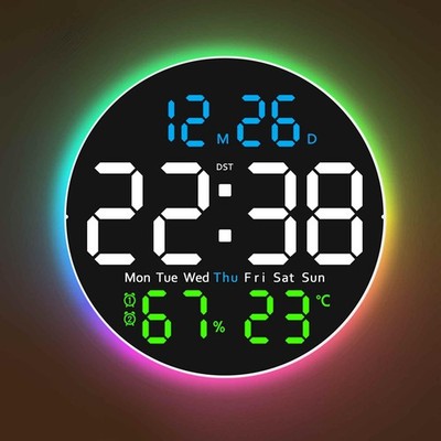 10 Inch Large Digital Wall Clock 9 Color Changing Remote Date Temp Dimmer
