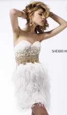 Sherri Hill Style 3804 Gold Feather Mini Dress - Size 4 -Party Event Prom