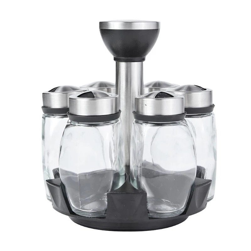 Kitchen Seasoning Rack with Jars Rotating Spices Organizers Salt Shakers Holder