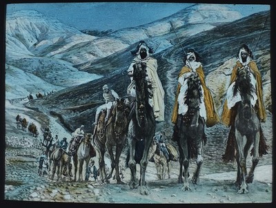 DREI WEISE MÄNNER ZU PFERD UM 1890 Magische Laternenfolie BIBEL RELIGION J TISSOT