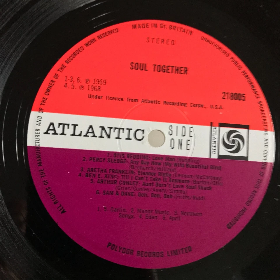 Soul Together Atlantic Soul Compilation LP 1969 Otis Redding, Aretha Franklin, - Image 4 of 4