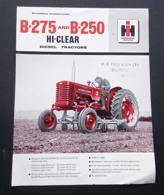 International B-275 and B-250 Hi-Clear Diesel Tractors brochure/leaflet