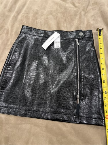Topshop Faux Leather Skirt Mini Black Size 6 Double Front Zipper Croc Vegan NEW