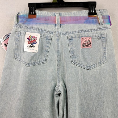 Justice Girls Bazooka Ring Pop Graphic Baggy Jeans Holographic Belt Size 14 NEW - Picture 7 of 12