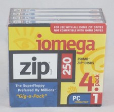 iOmega 250 MB Zip Disks PC Formatted 4-Pack NEW  SEALED