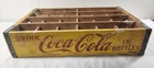 Coca-Cola Vintage 24 Bottle Yellow Red Lettering Soda Pop Wooden Crate Decor