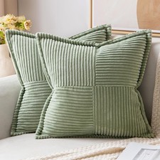 MIULEE Sage Green 16x16 Boho Patchwork Corduroy Throw Pillow Covers Set of 2