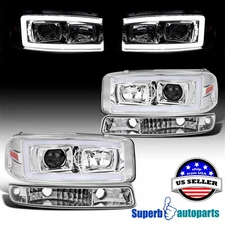 Fits 1999-2006 GMC Sierra Yukon Projector Headlights LED Strip+Bumper Lamps