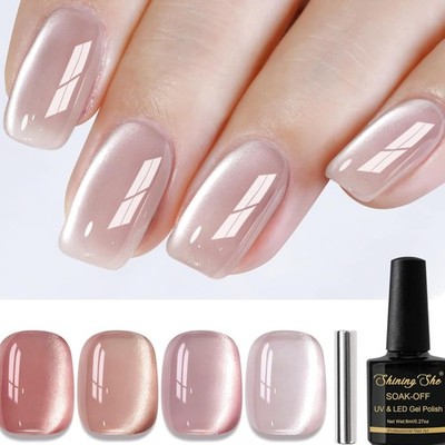 UV Nagellack Gel Cat Eye Magnet Nagellack Set 4 Farben Rosa Nude French Maniküre