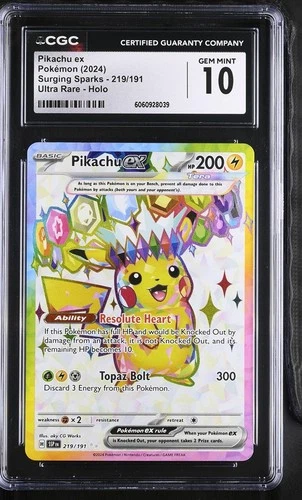 CGC 10 Gem Mint Pikachu ex Surging Sparks