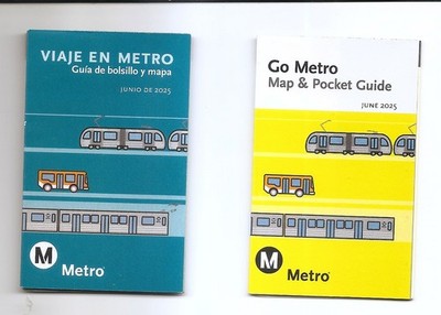 LOS ANGELES California USA METRO Train Map & Pocket Guide  English Spanish 2025