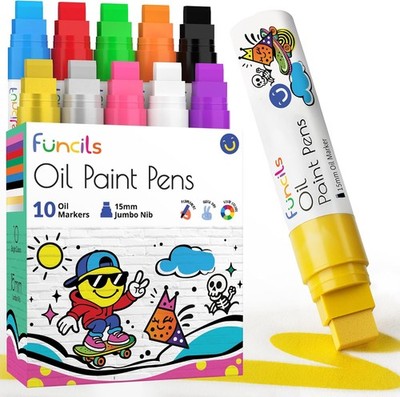15mm Jumbo Oil Based Paint Markers (10 Pack) - Oil Paint Pens for Metal, Fabric,