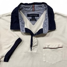 Tommy Hilfiger Polo Shirt Men  s M White Cotton Collared Pocket Custom Fit