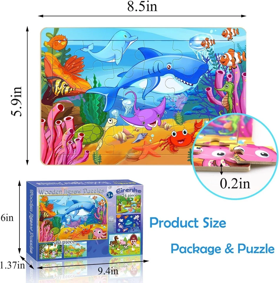 Puzzles for Kids, 6-Pack Educational Wooden Jigsaw Set for 3-5 Years Old Toddler - Image 4 of 4