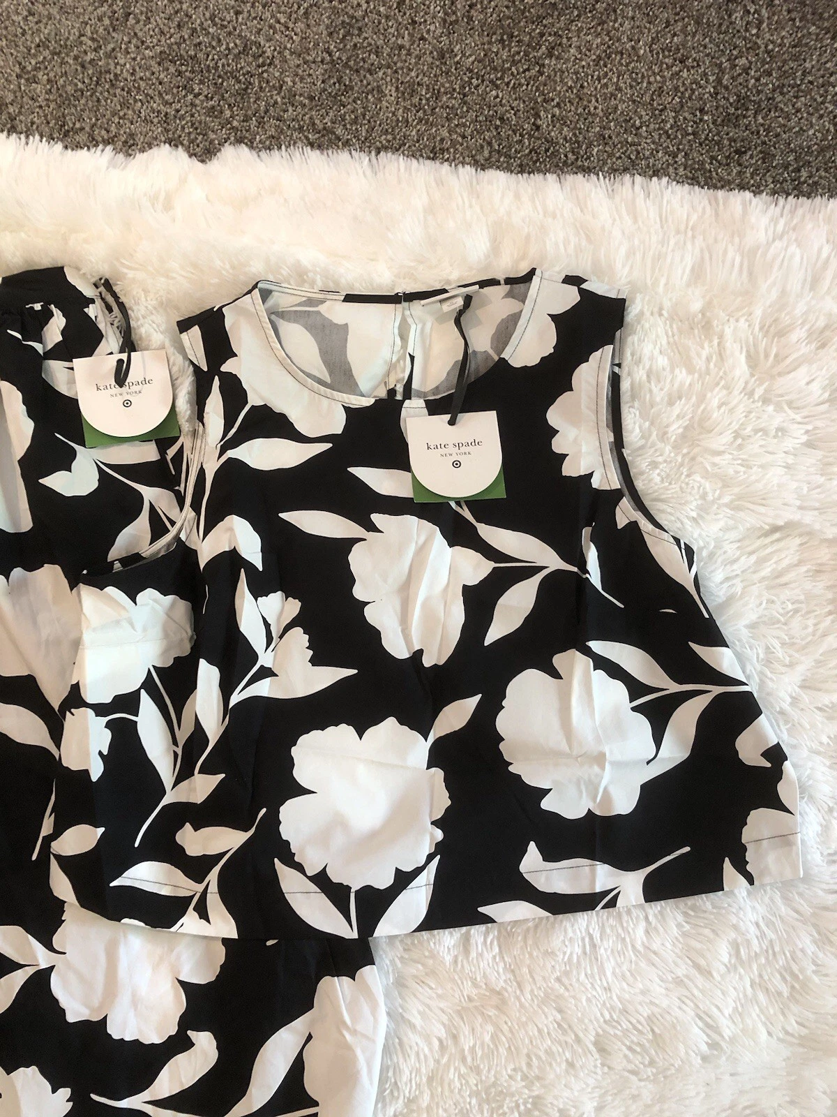 Gonna midi Kate Spade nera e avorio floreale e top abbinato grande nuova con etichetta