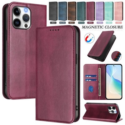 Magnetic Leather Flip Case Wallet Cover For iPhone 17 16 15 14 13 12 11 Pro Max
