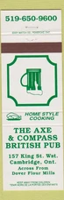 Matchbook Cover - Axe and Company British Pub Cambridge ON