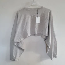 NWT Joah Brown Slouchy Crop Long Sleeve Fog Cotton USA Womens S/M 