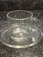 Two Nespresso Konstantin Grcic Espresso Glass Cups 2.25? Tall and Saucers 