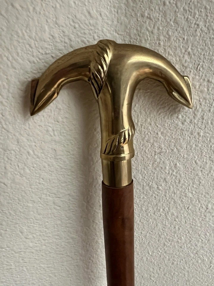 Bastón con mango de latón con cabeza de anclaje - estilo náutico - eje de madera Foto 2 de 4