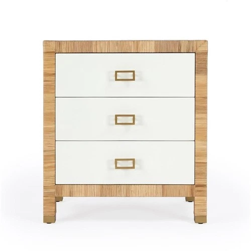 Corfu 3 Drawer Natural And White  Raffia And Wood Chest - Picture 4 of 10