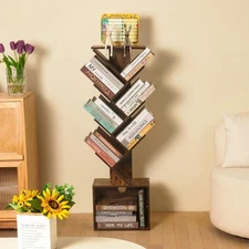7 Tier Tree Book shelf, Small Bookcase with Reading Planner and Activity Pane...