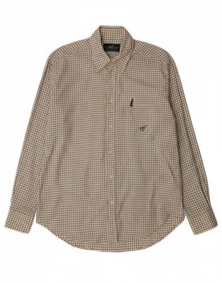 HENRY COTTONS Mens Shirt Size 17 43 XL Off White Check Cotton CD15