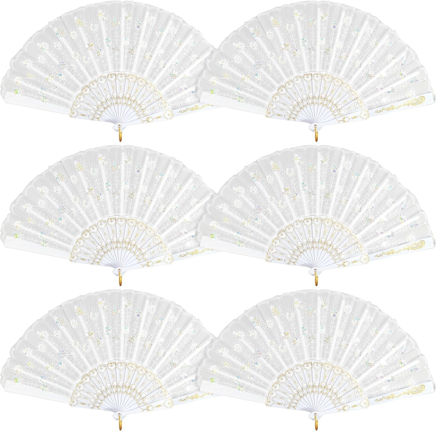 HKACSTHI 6 Packs White Spanish Floral Folding Hand Fan Women Lace 