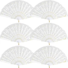 HKACSTHI 6 Packs White Spanish Floral Folding Hand Fan Women Lace 