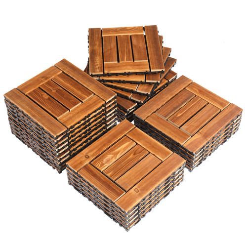 12x12" Deck Tiles Wood Interlocking Flooring Pavers Plastic Tiles Outdoor 27pcs