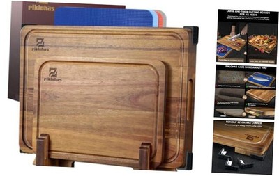 Cutting Boards Large Set of 7, Acacia Wood Charcuterie Chopping Board for 