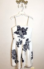 Ann Taylor 100% Silk Ivory w/BlackFloral. With or without straps midi formal