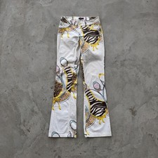 Vintage 90s Roberto Cavalli Flared Abstraction Pants Womens Size 28 White
